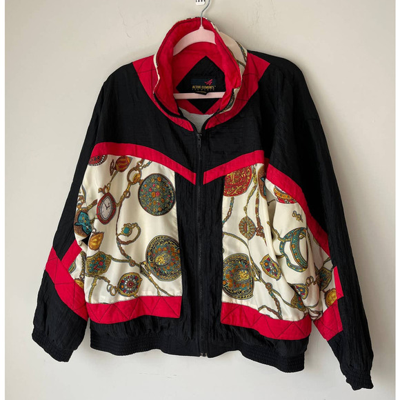 Vintage 80's windbreaker jacket!‎ Watches and chains design! sz L - Picture 1 of 9